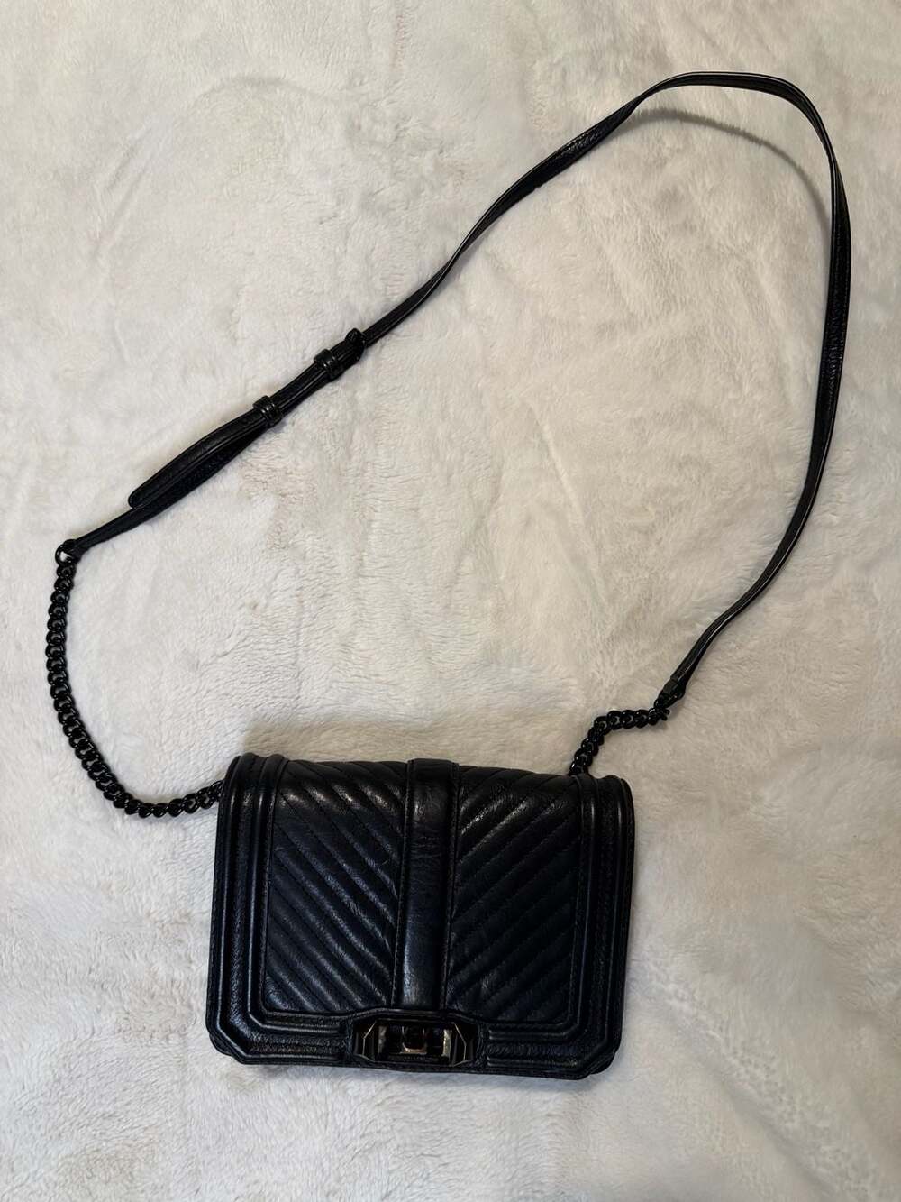 Rebecca Minkoff Chevron Quilted Love Small Crossbody Bag with Black Hardware